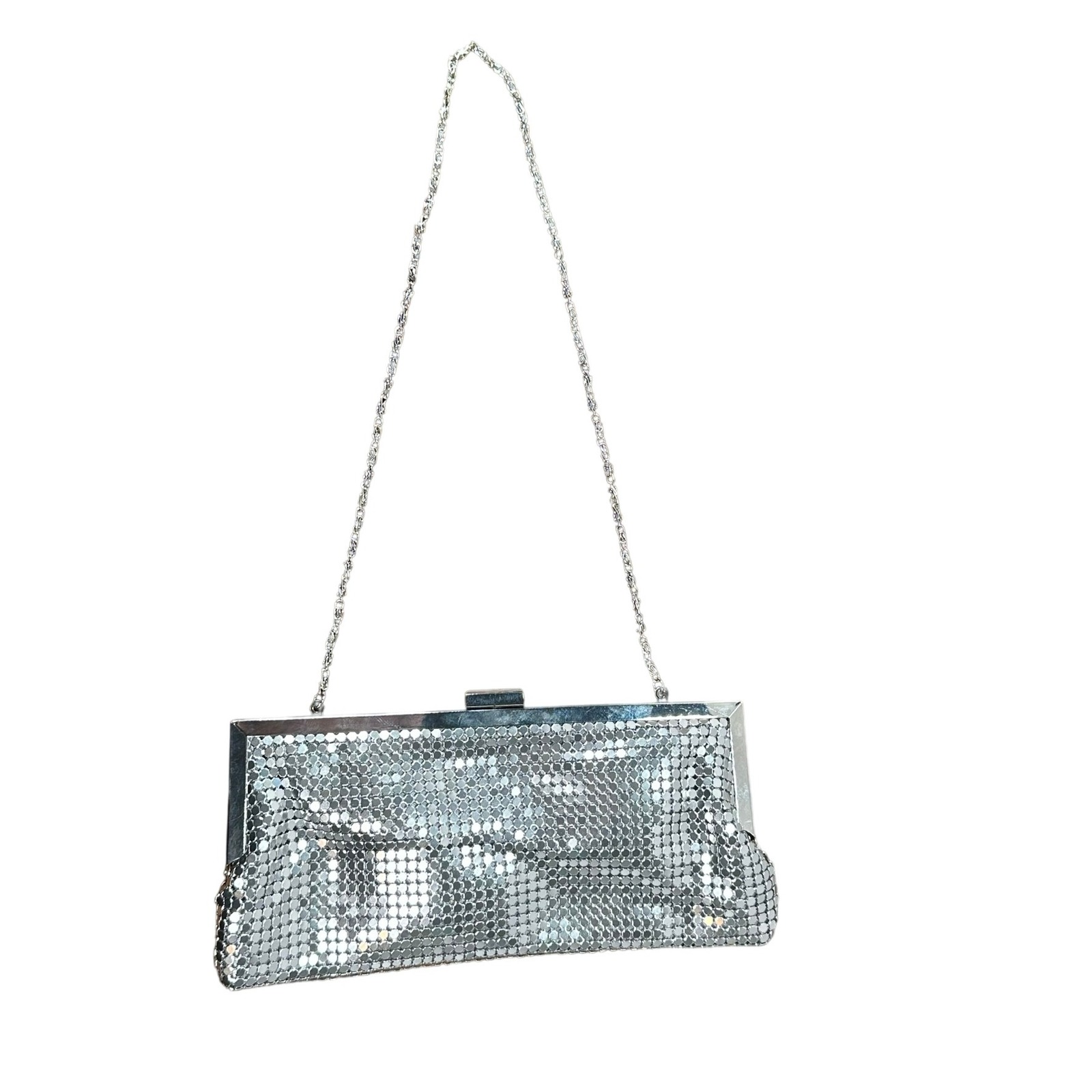 Silver Mesh Evening Clutch Bag With Chain Strap Elegant Party Purse